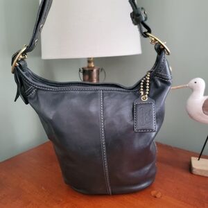 Coach 11422 Bleecker Tattersall Bucket Bag Black Vachetta Leather Purse Y2K